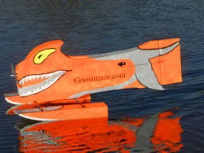 The Goosinator gliding across a pond